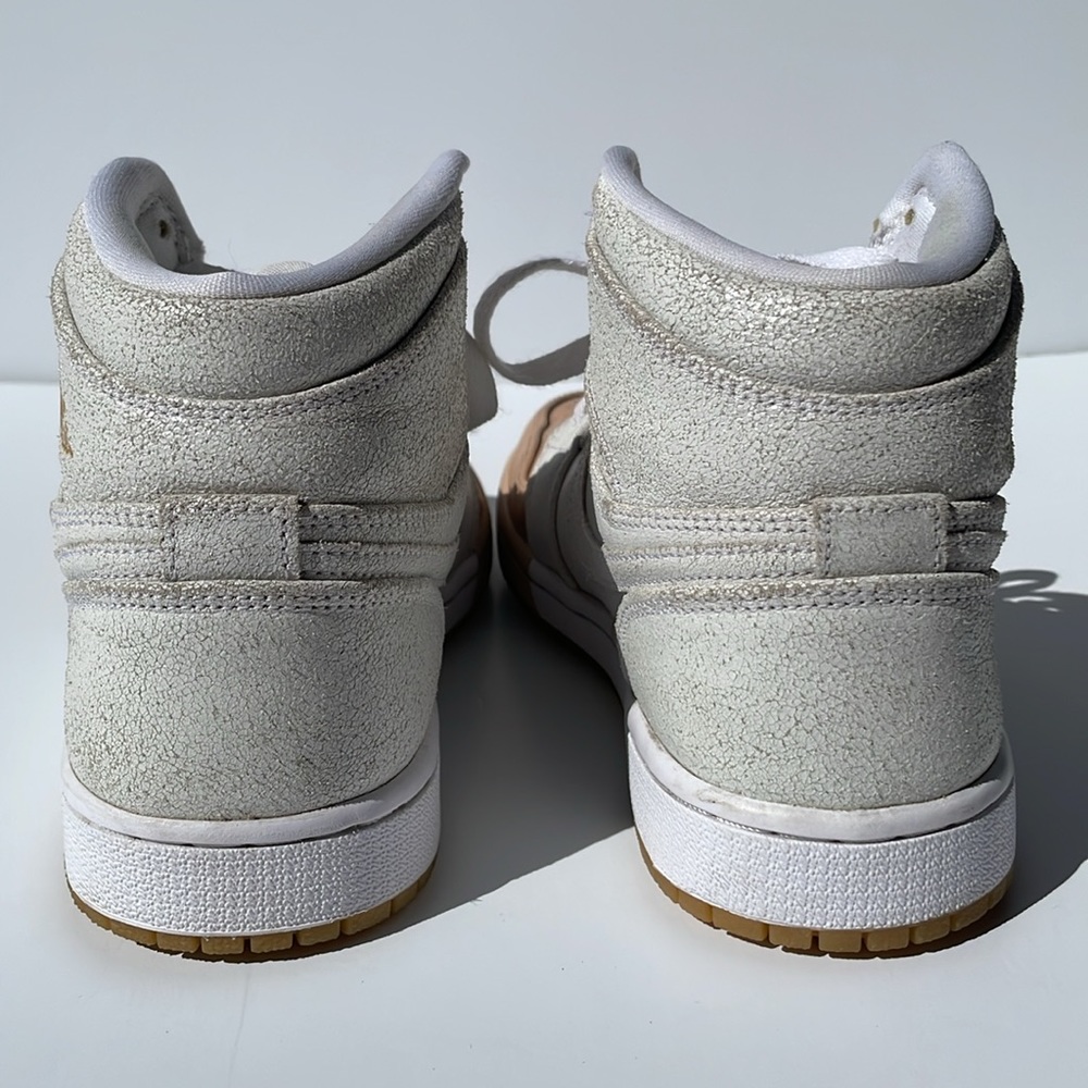 Dipped Retro Air Jordan 1 high top lustre white leather with tan toe & gold logo - Picture 7 of 10
